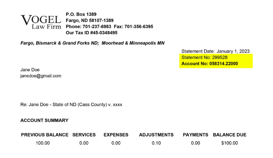 Bill Example Example of invoice from Vogel Law